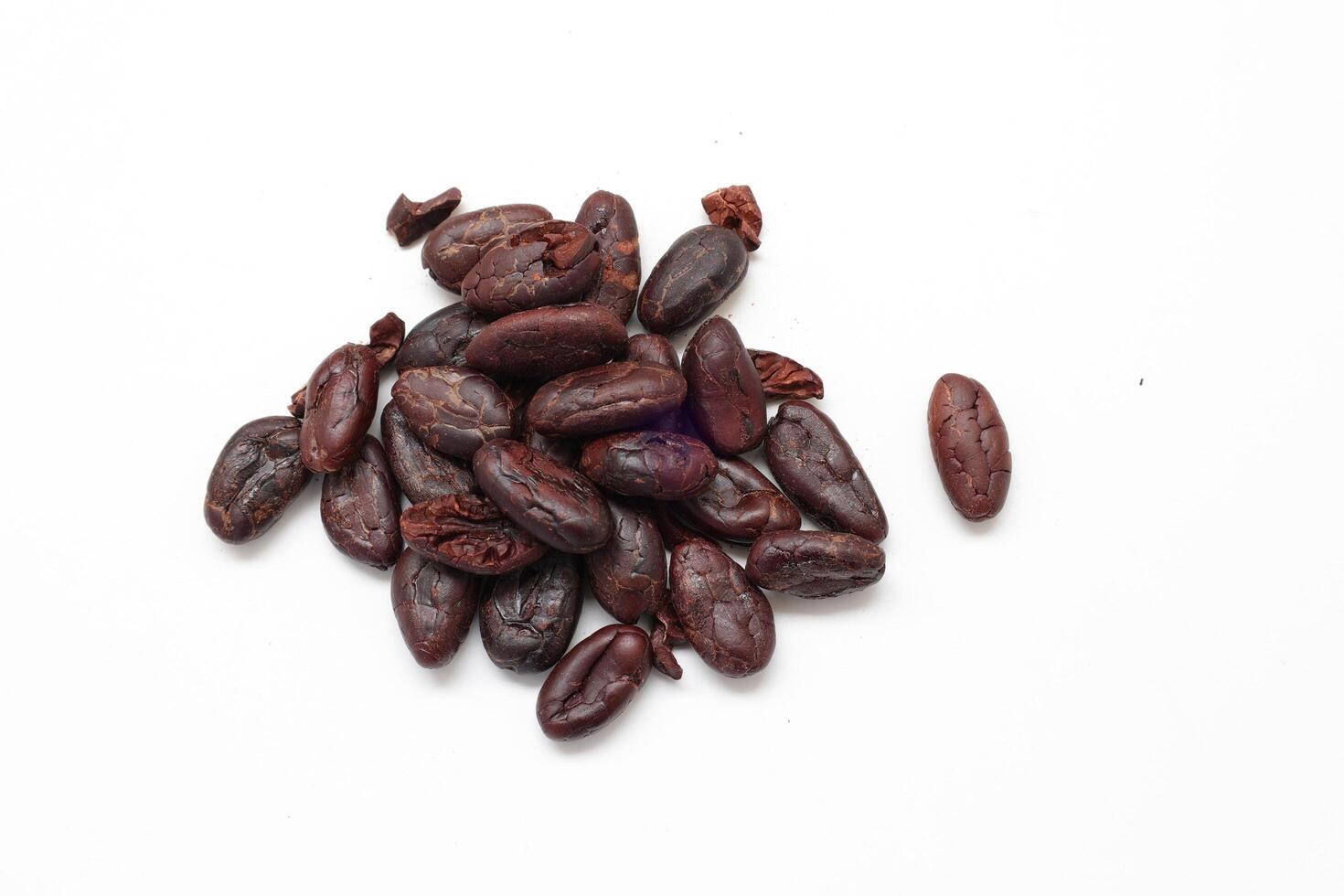 Brown cocoa beans on white background. Cocoa photo