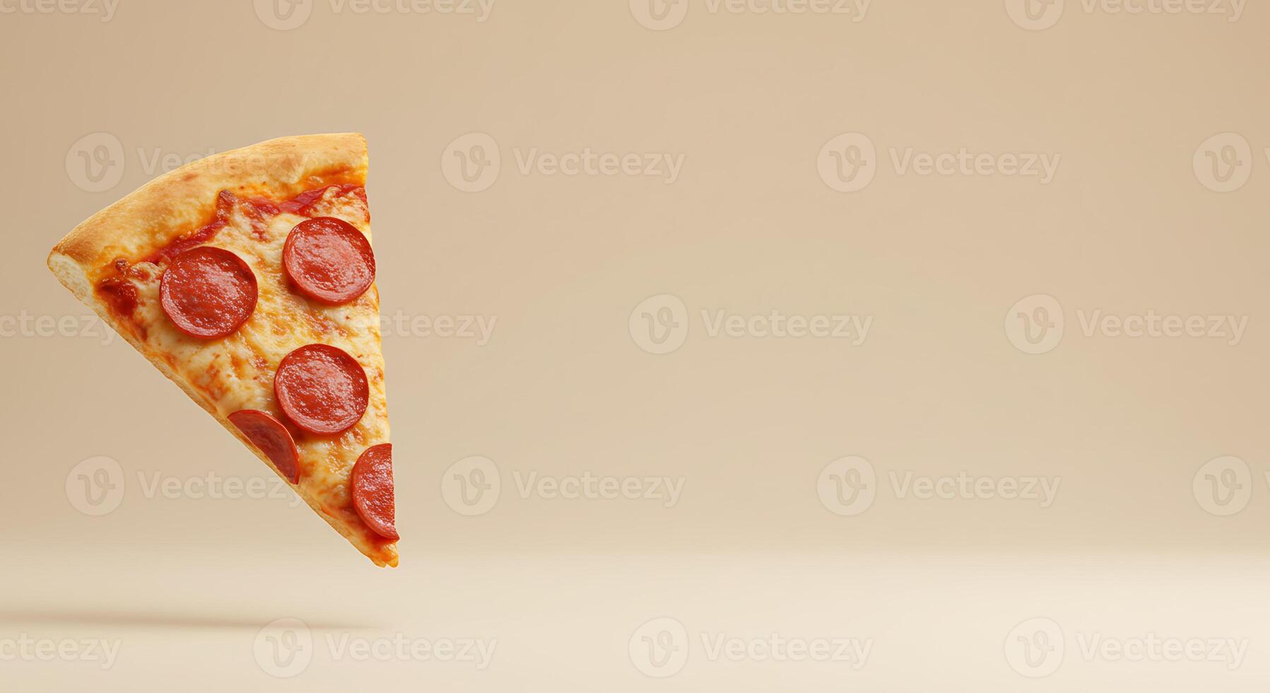 A slice of pepperoni pizza is flying in the air photo