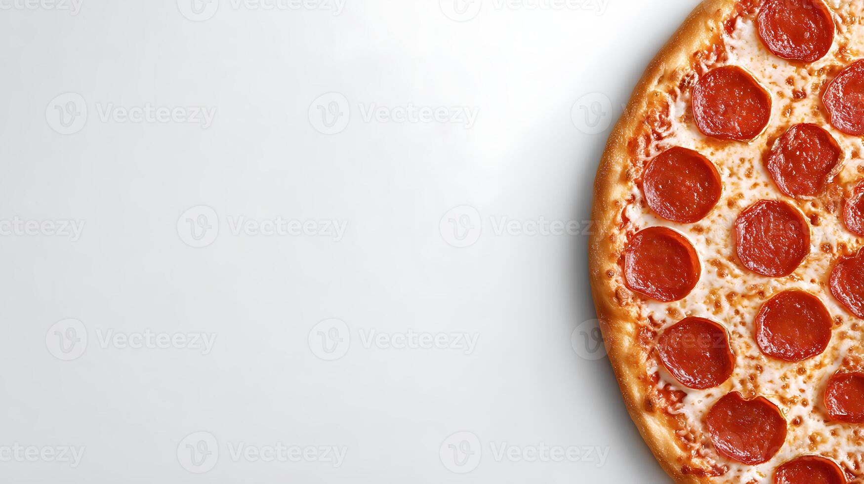 A pepperoni pizza is shown on a white surface for food ads photo