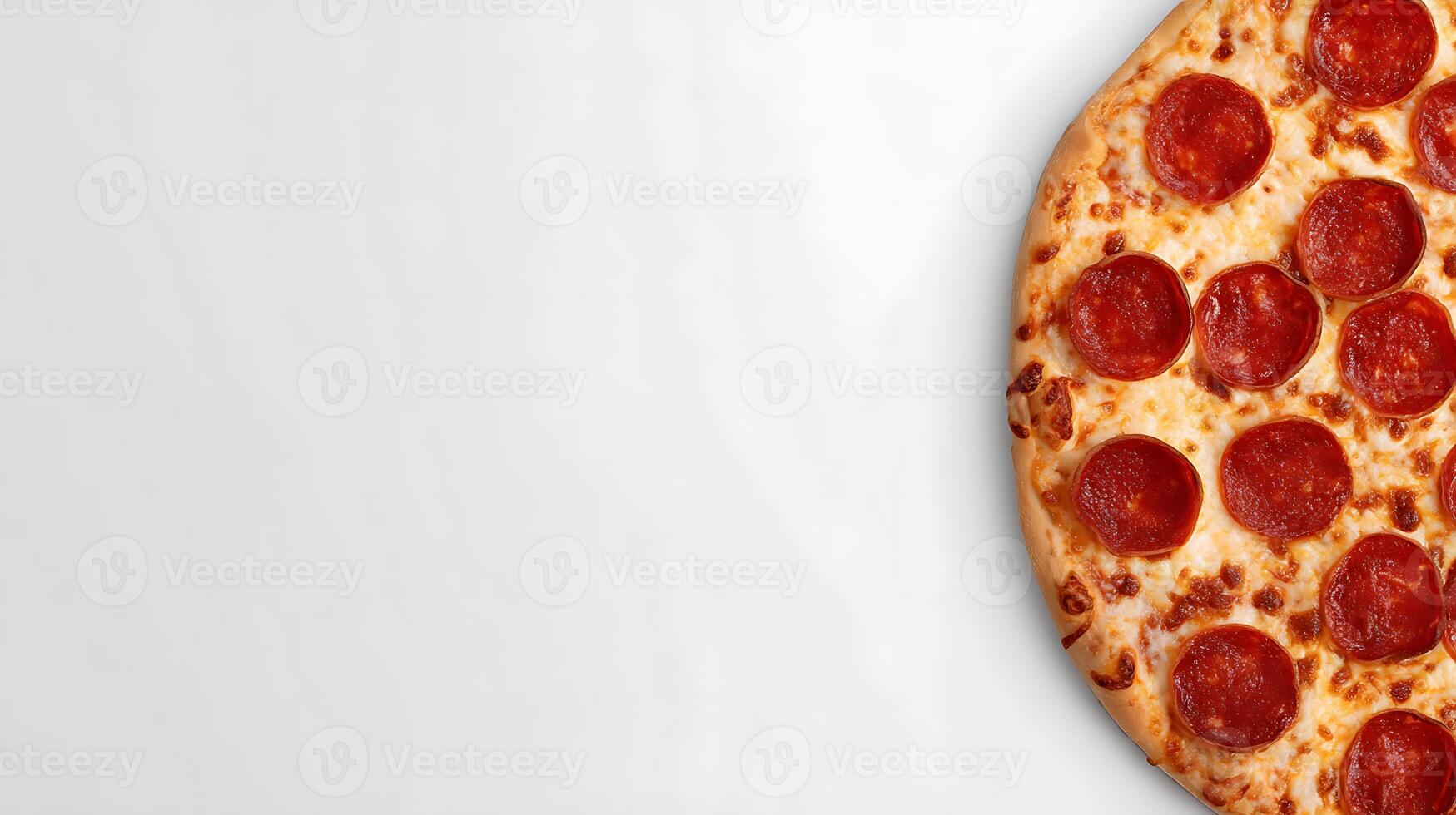 A pepperoni pizza is shown on a white surface for photoads photo