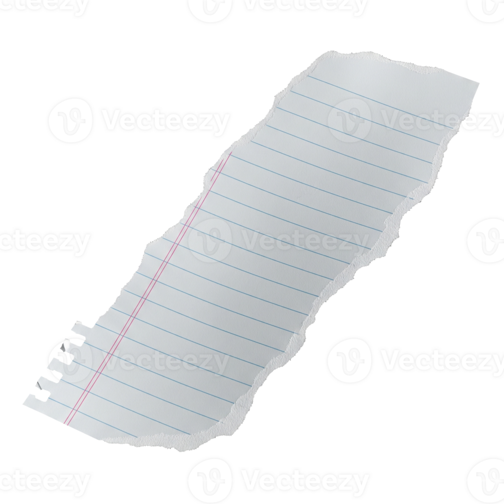 Torn of lined white paper transparant image png