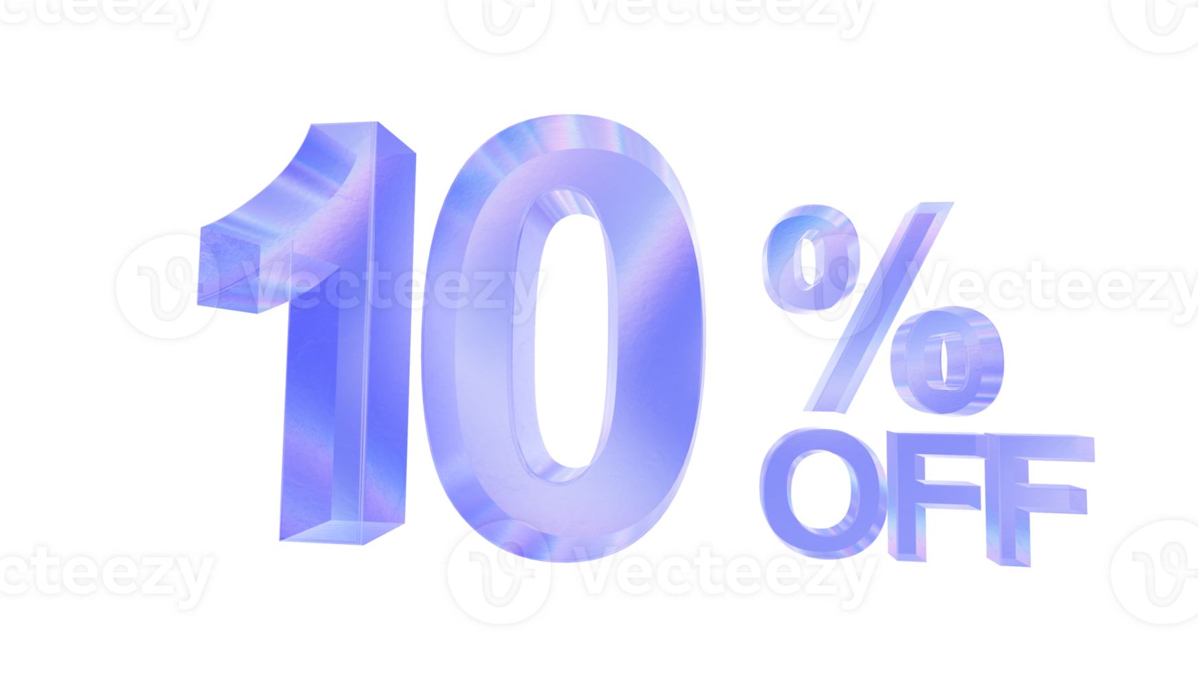 3d glass 10 percent off text with aberration effect isolated on a transparent background. Blue tone. 3d elements for graphic design. png