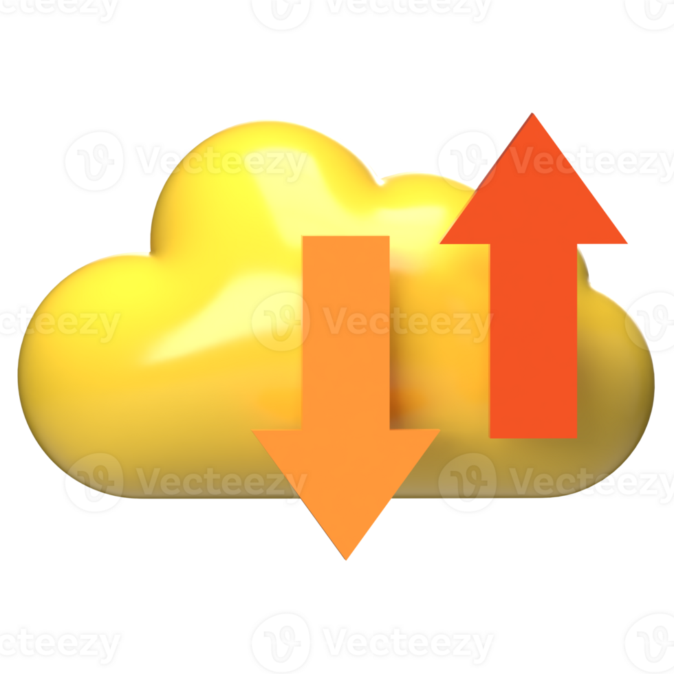 Yellow Cloud with Arrows, 3D Data Sync Icon png