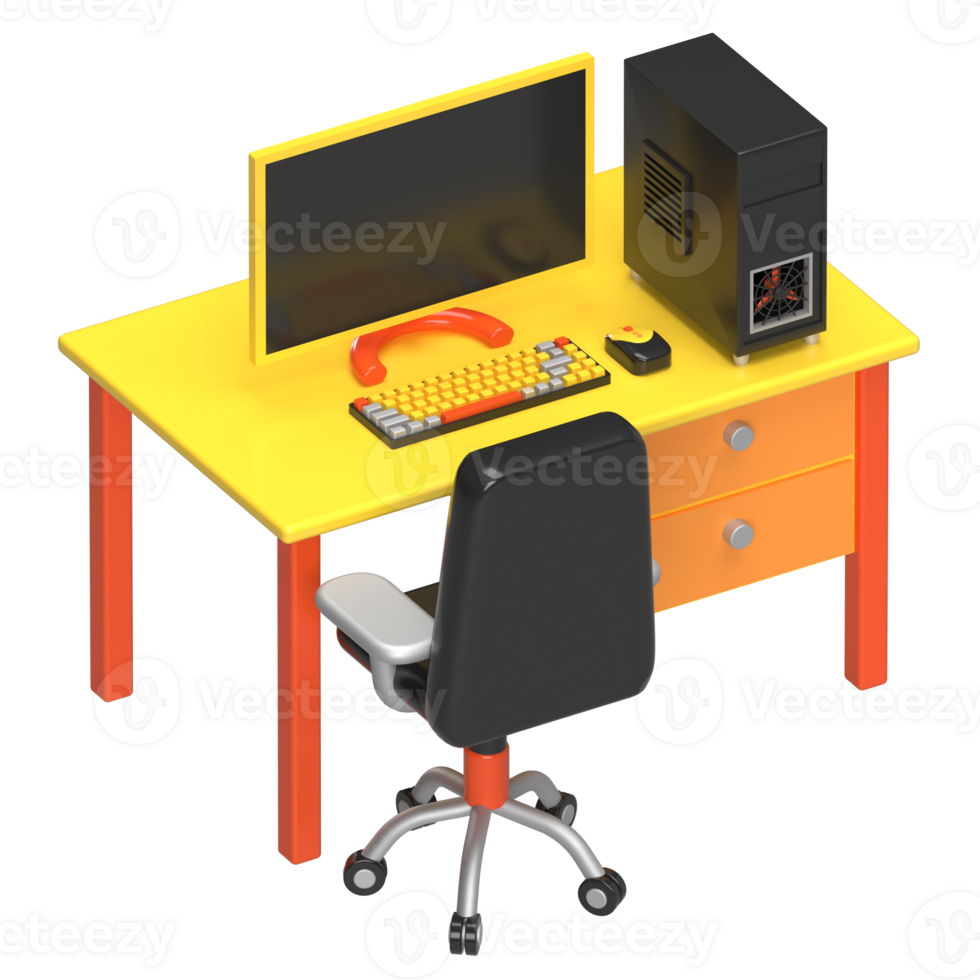 3D Home Office Desk with Computer Setup png