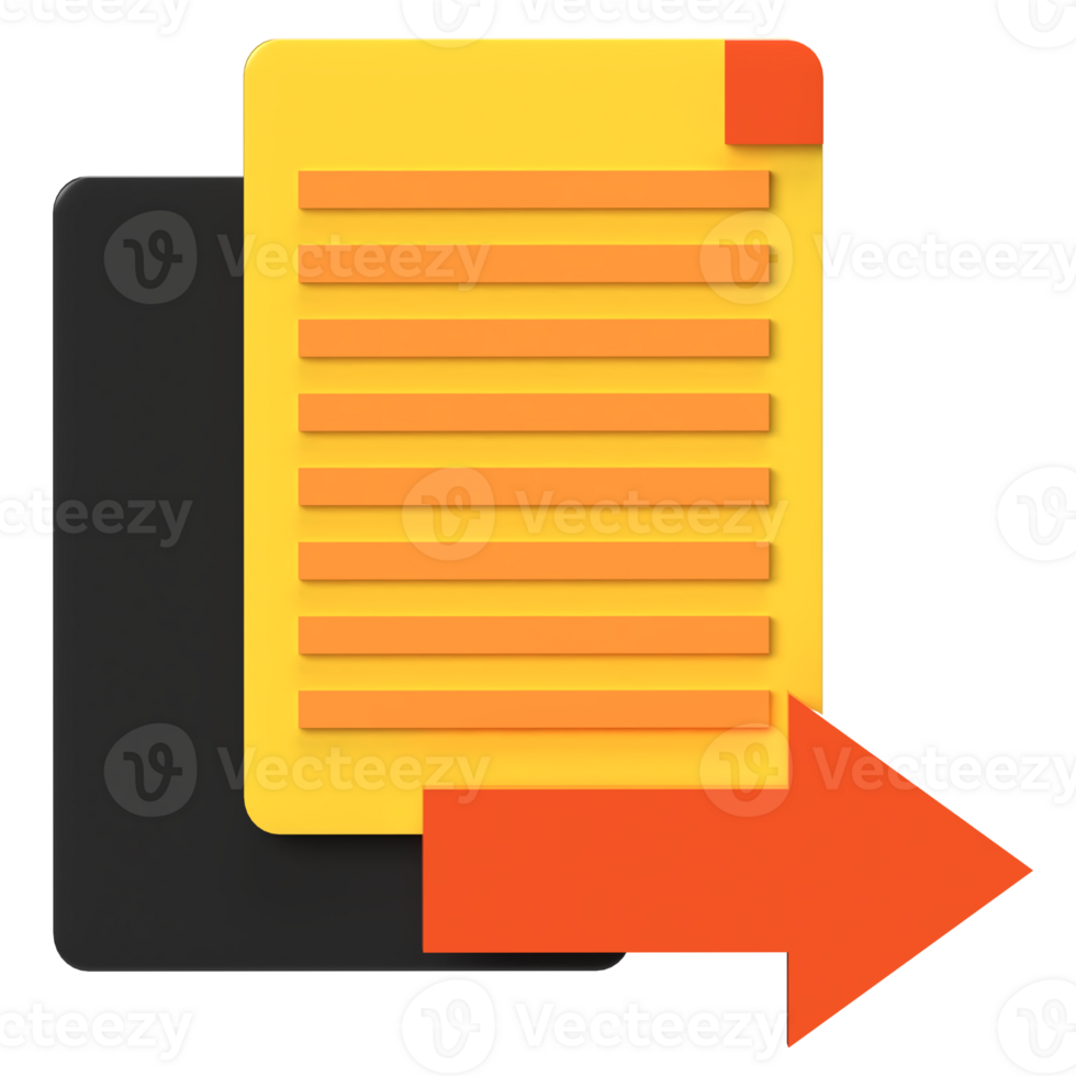 Yellow Document with Arrow, 3D Upload Icon png
