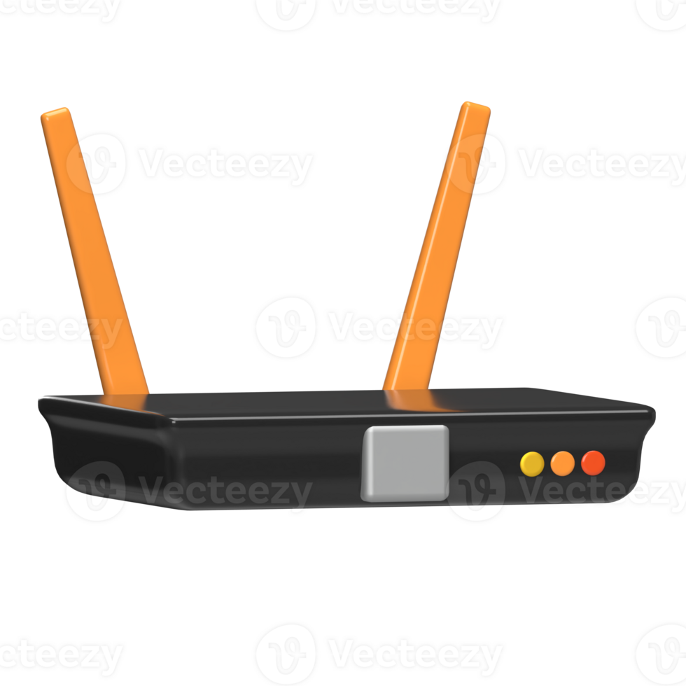 Wireless Router with Antennas in Black and Orange, 3D Network Icon png