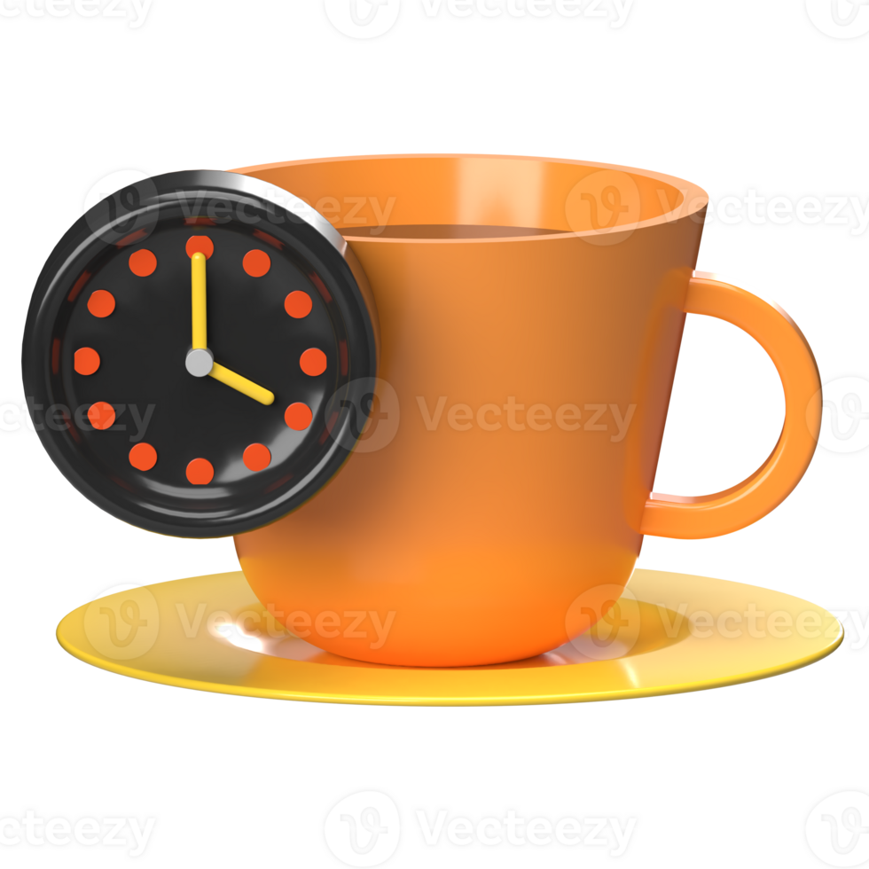 Clock Inside Coffee Cup, 3D Coffee Break Icon png