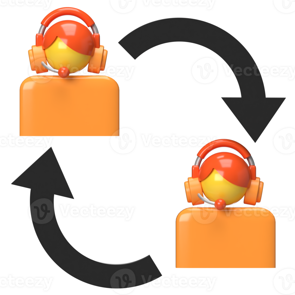 Two Customer Agents with Arrows, 3D Workflow Icon png