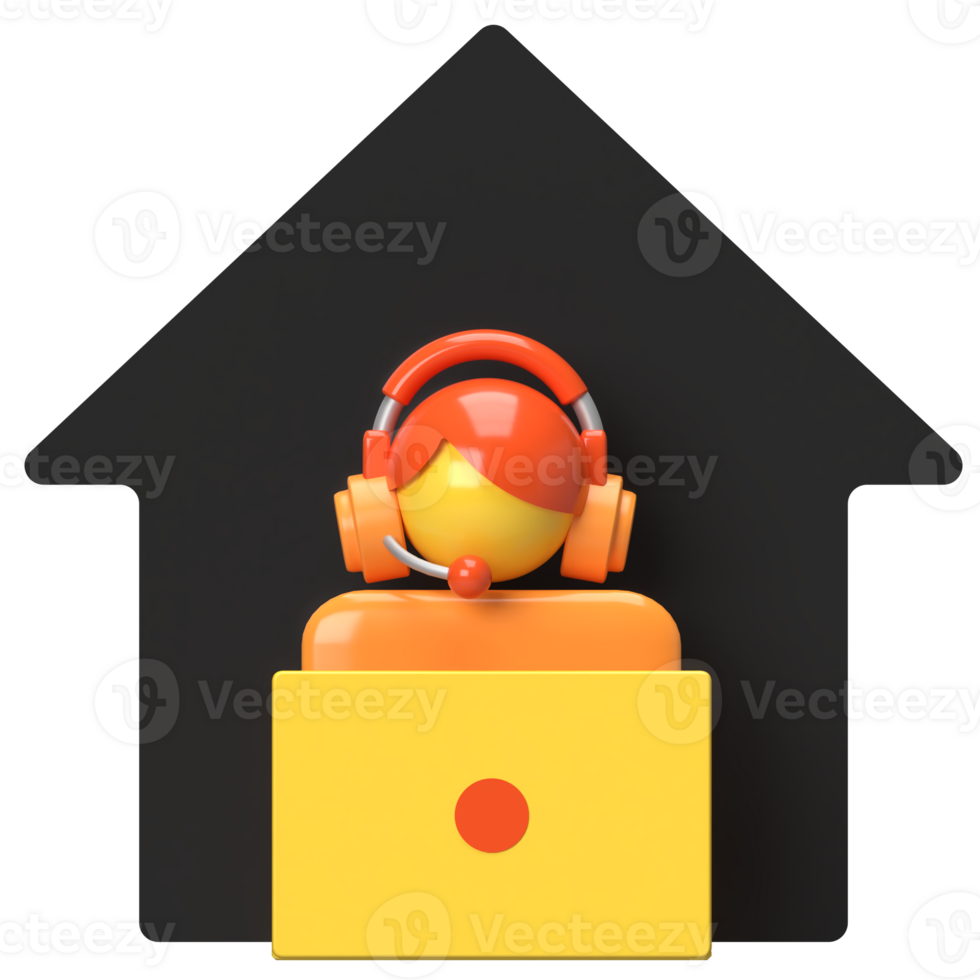 Customer Service Agent at Home or Remote Worker, 3D Icon png