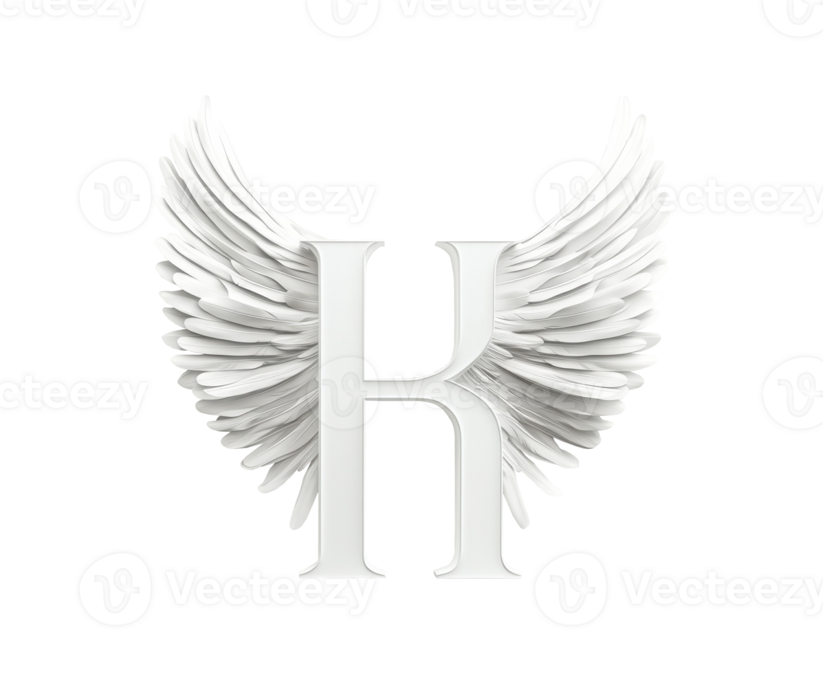White letter K with large feathered wings represents freedom, spirituality, and elegance, creating a powerful visual statement. png