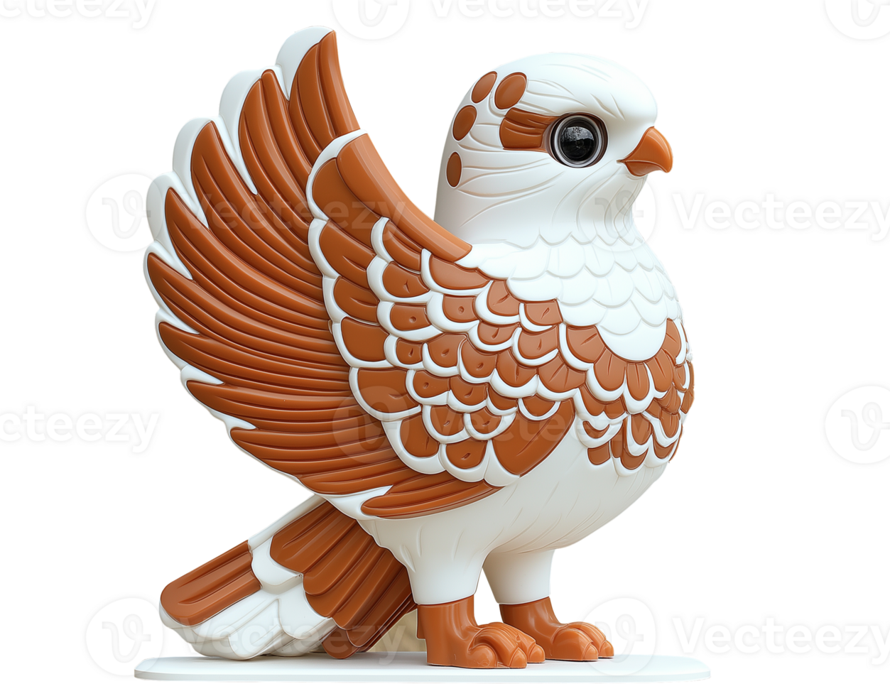 Stylized bird figurine stands on a white base, its wings spread, showcasing intricate brown and white patterns, creating a decorative and artistic piece png