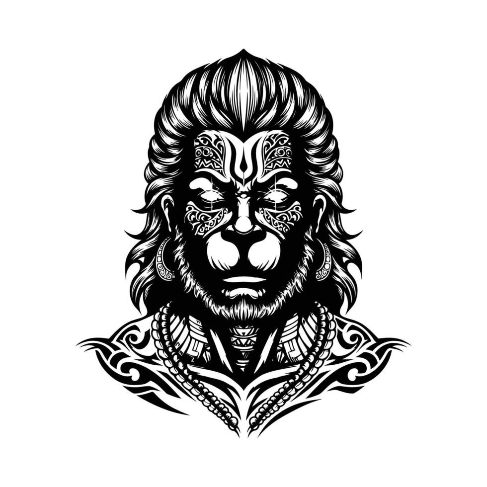 Hanuman illustration artwork drawing graphic design indian hindu god mythology spiritual deity art face head silhouette vector