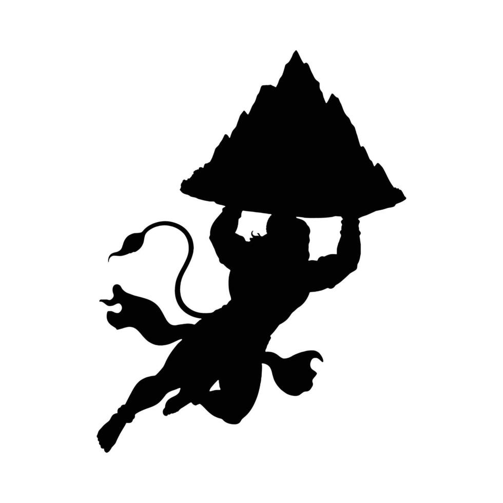 Silhouette hanuman mountain hinduism mythology deity god strength power tradition culture india asia ramayana vector