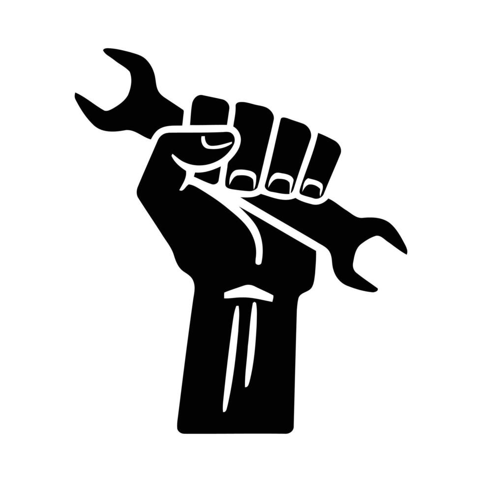 Hand wrench tool repair mechanic industry engineering construction equipment maintenance service isolated symbol silhouette vector