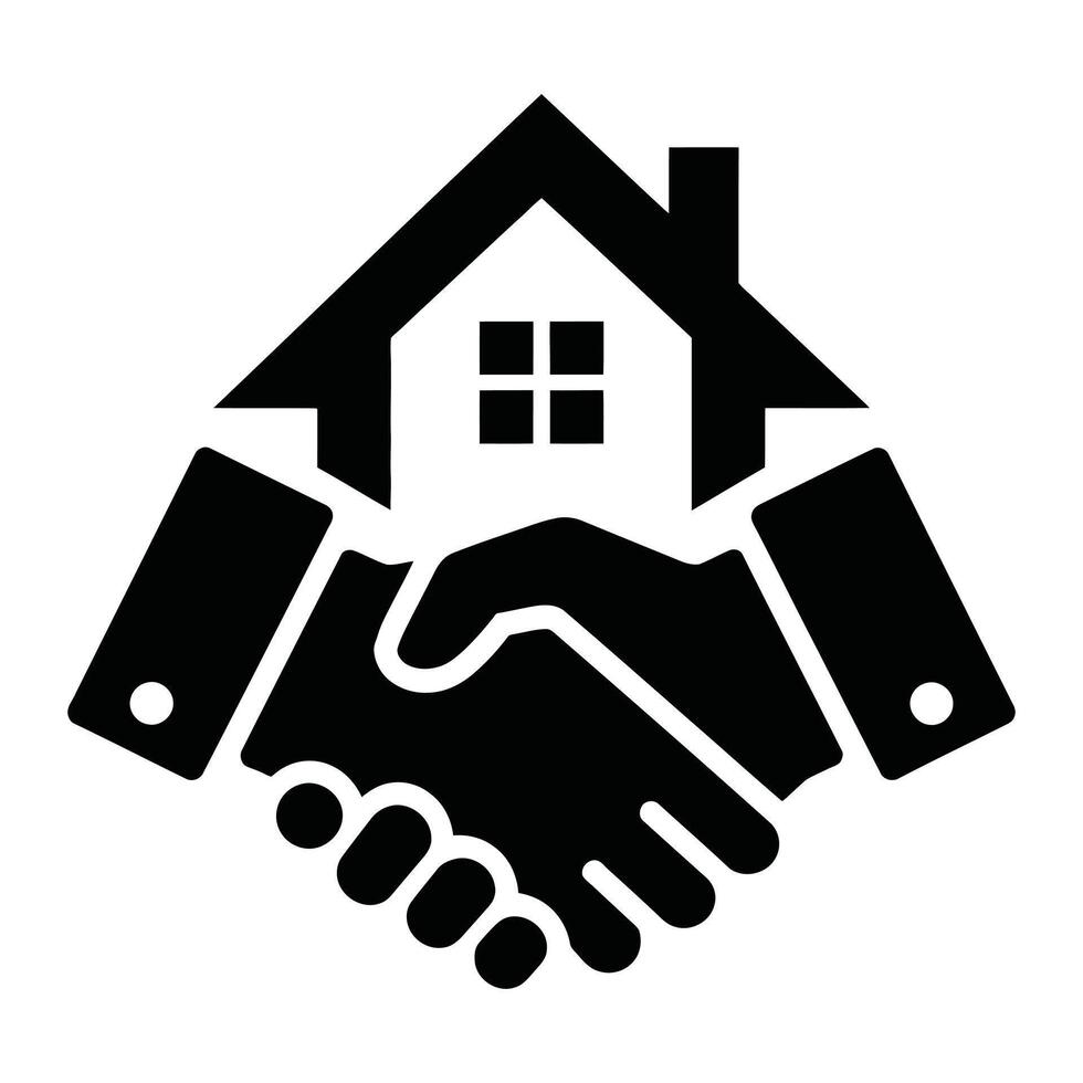 Handshake icon with house and handshake vector