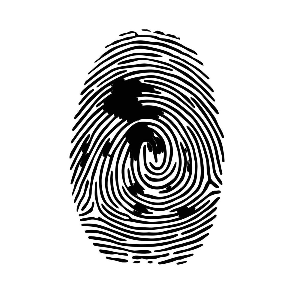 Fingerprint identification security thumbprint identity print unique pattern forensic mark crime evidence silhouette vector