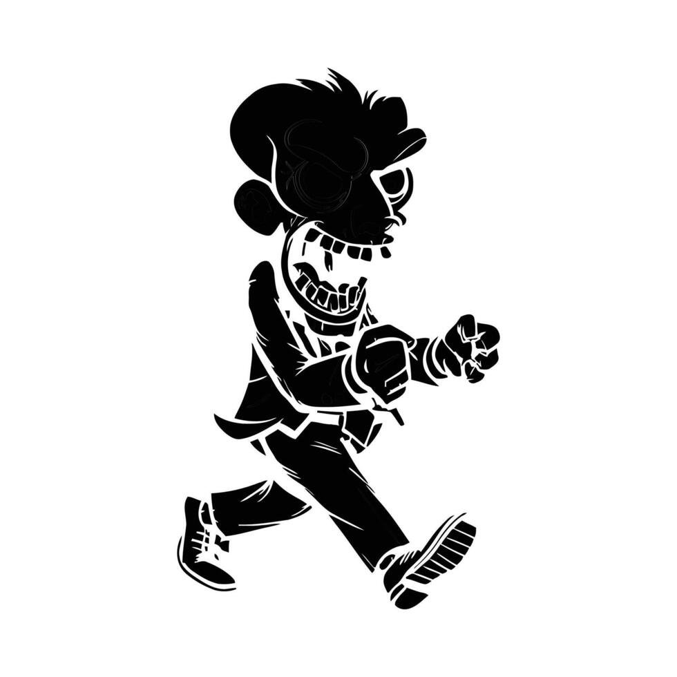 Spooky halloween zombie skeleton character illustration design art graphic creepy horror running silhouette art vector