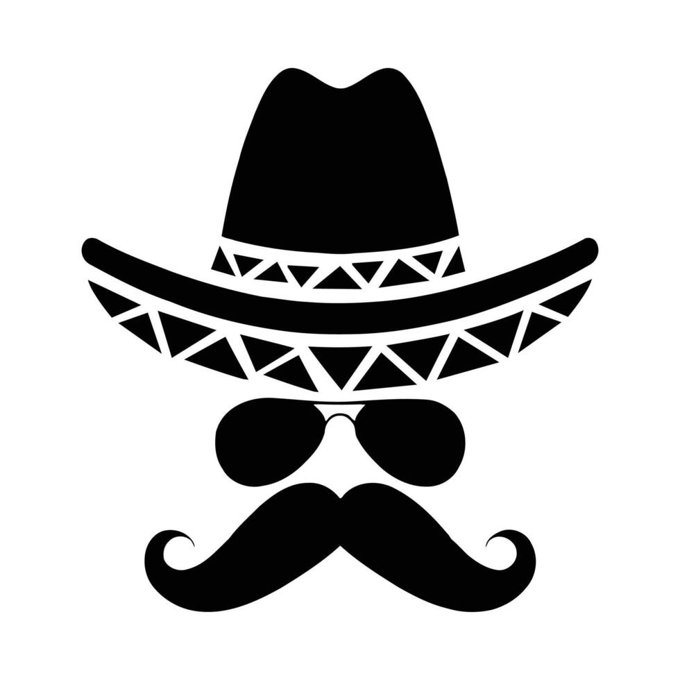 Sombrero mustache sunglasses mexican hat man silhouette design graphic illustration icon symbol element art vector