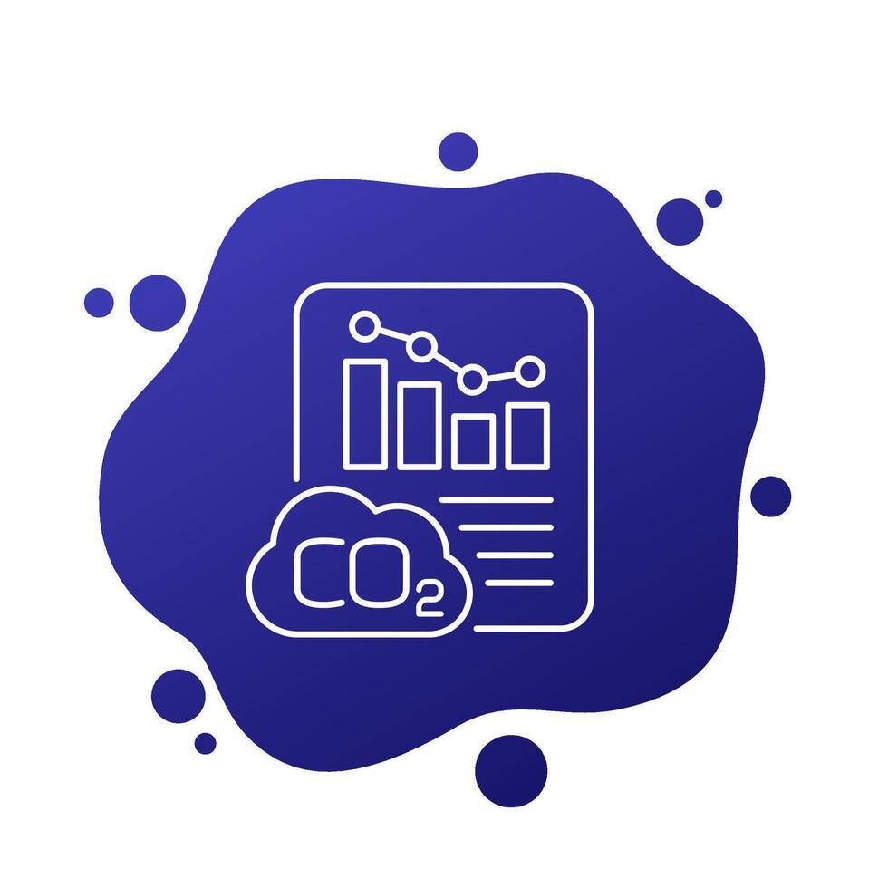 carbon emission reduction icon with graph, co2 gas report line vector