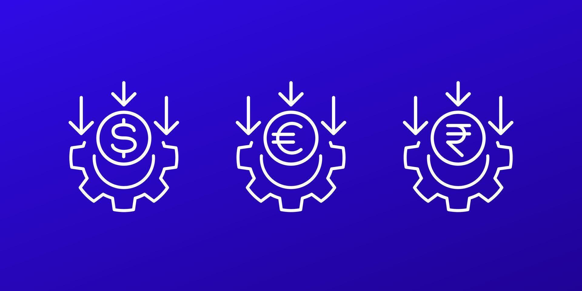 cost effective icons, reducing costs line design vector