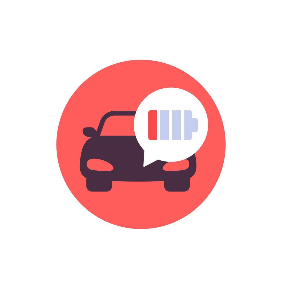 electric car with low battery icon, flat design vector