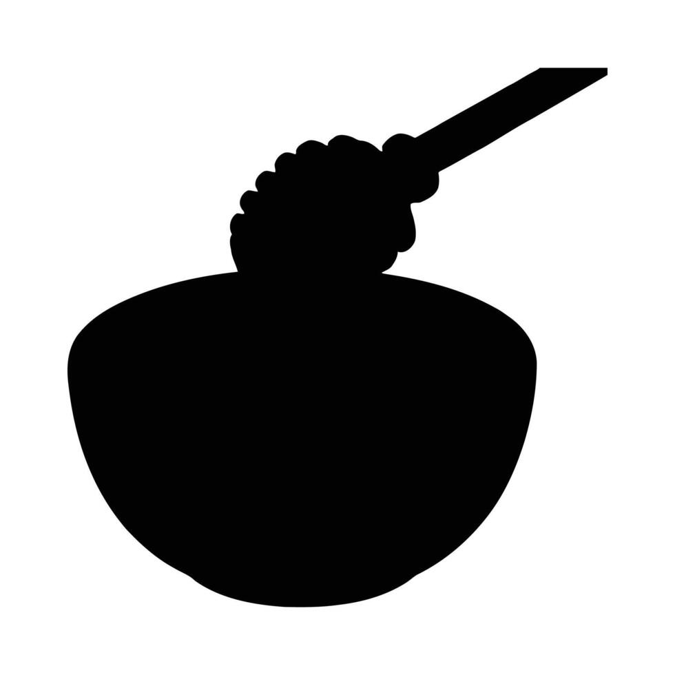 Silhouette depicting a hand with honey dipper pouring liquid into a bowl illustration vector
