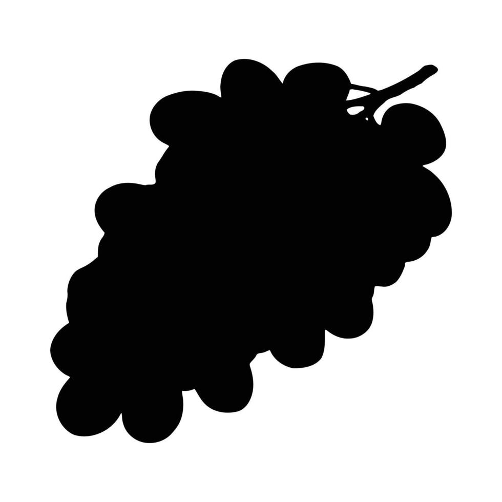 Black silhouette of fresh grapes with stem and leaves isolated on a white background vector