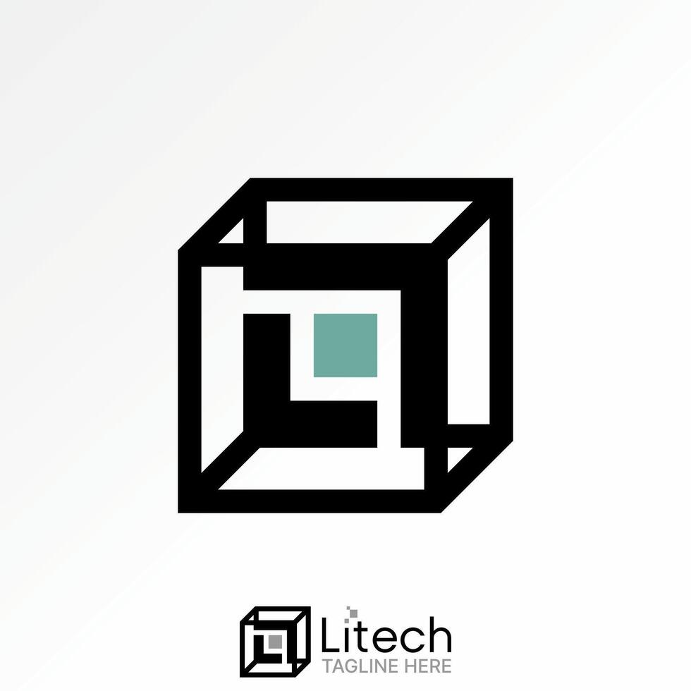 3D box square center initial L font virtual fantasy neon futuristic animation vector