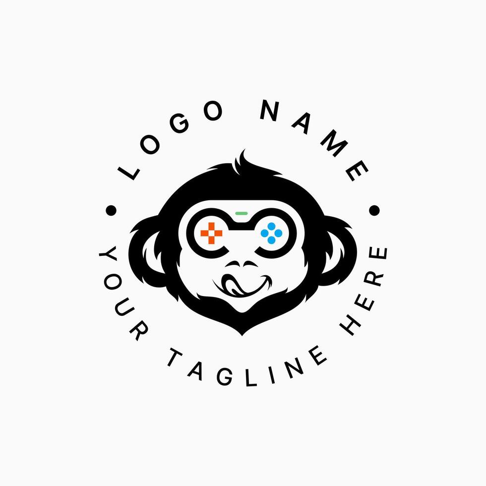 baby monkey head number 3 play button joy stick gaming kids gift animal ape vector