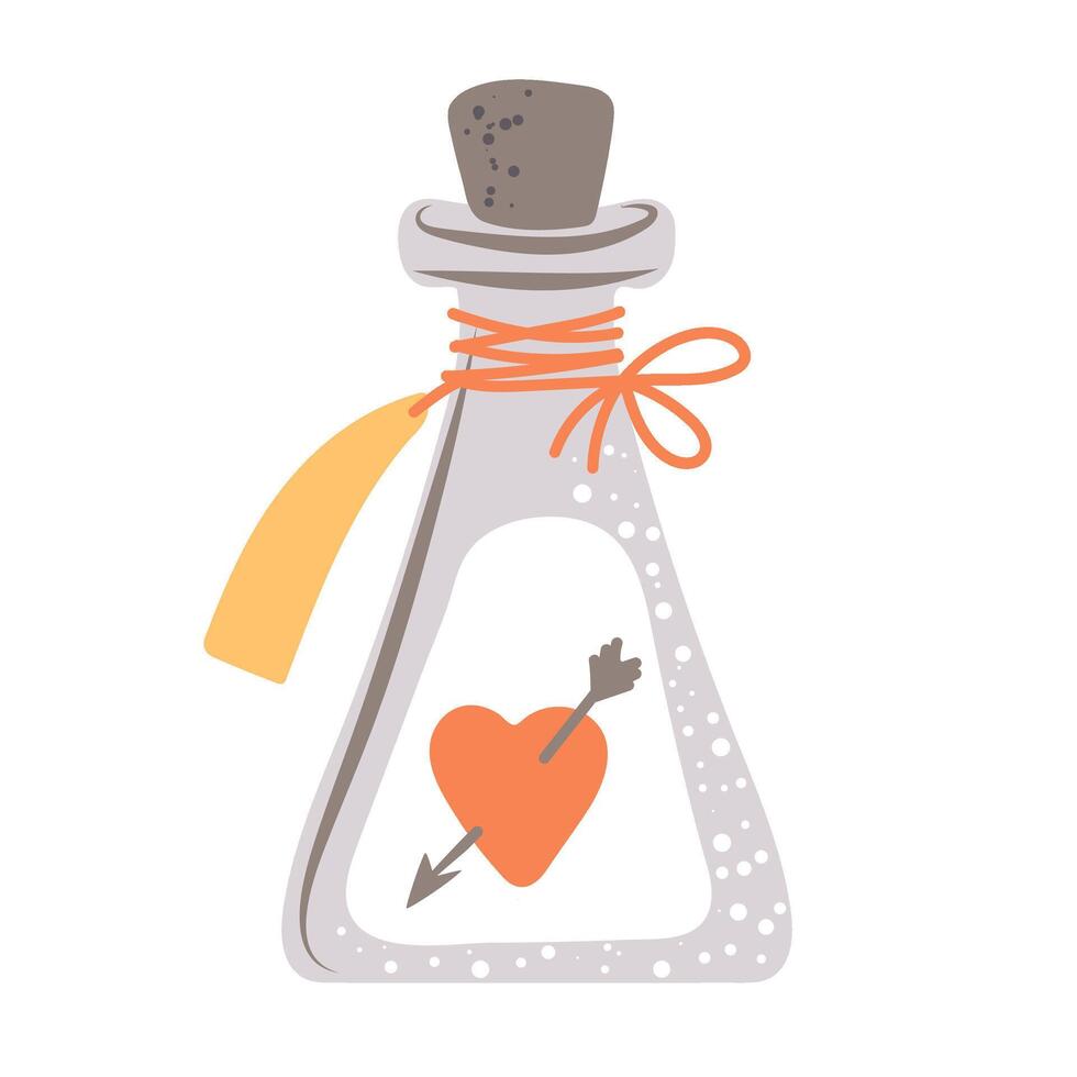 Hand drawn bottle with love potion. Magical liquid potion. Element for Halloween decorative design vector