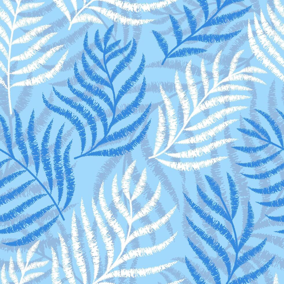 Seamless pattern with ink drawn tropical leaves. Luxury nature leaves print design vector