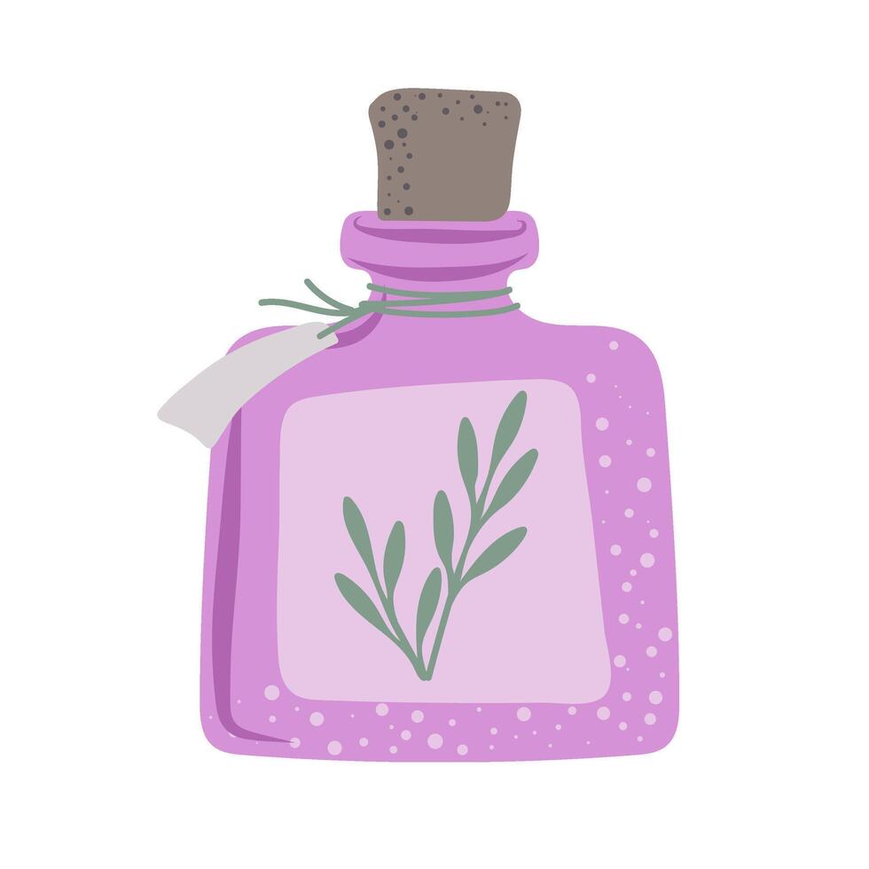 Hand drawn bottle with herbal potion. Magical liquid potion. Element for Halloween decorative design vector