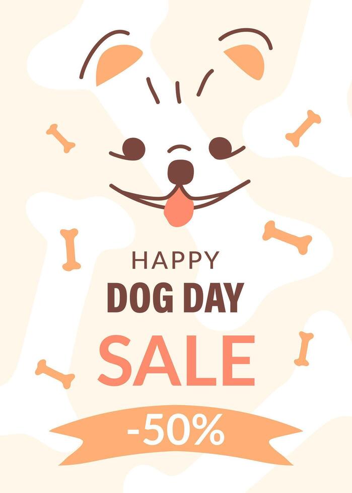 The design of the booklet with the image of the Pomeranian Pomeranian, dedicated to the International Dog Day. A poster with a picture of a cheerful dog, a banner with text, a sale of pet supplies. vector