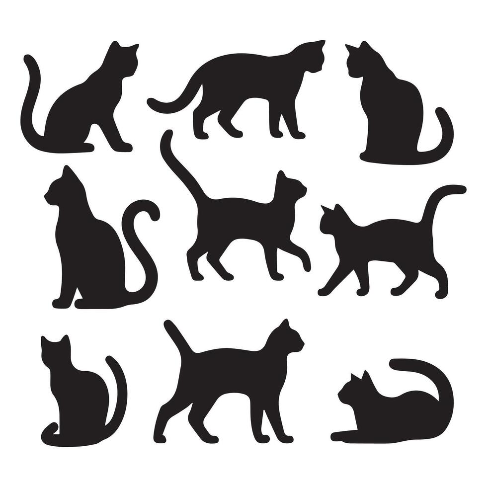 Cats silhouette in different poses vector