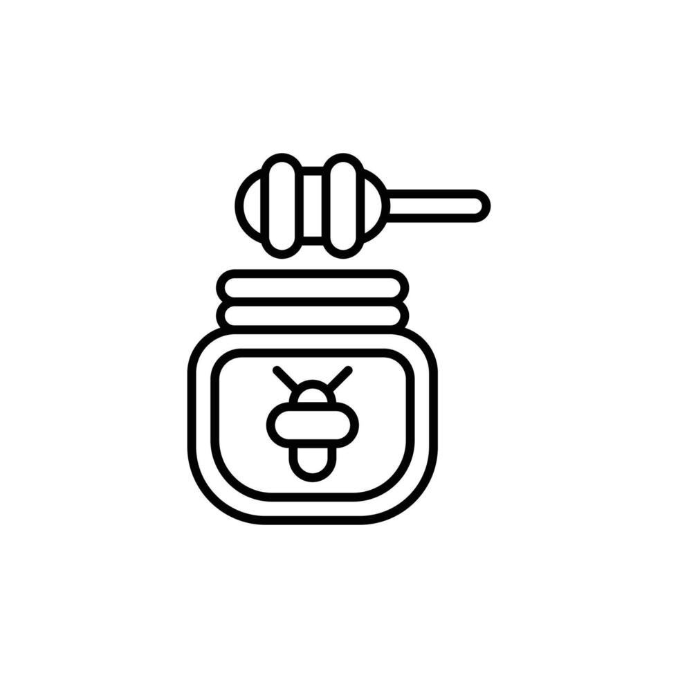 Honey jar with bee and honey line icon vector