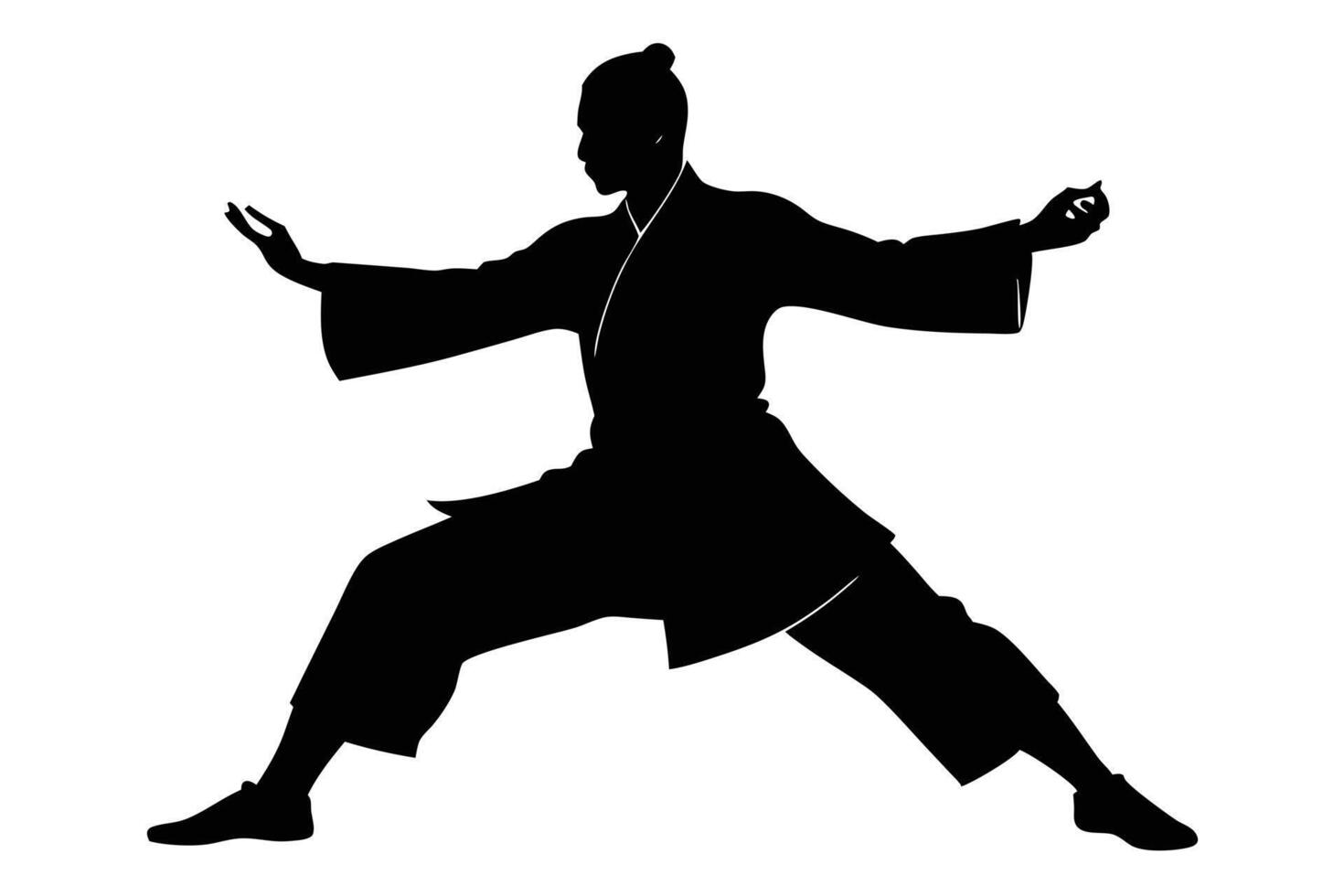 Martial Arts Silhouette Fighter Practicing Stance and Technique, Warrior in Kimono vector