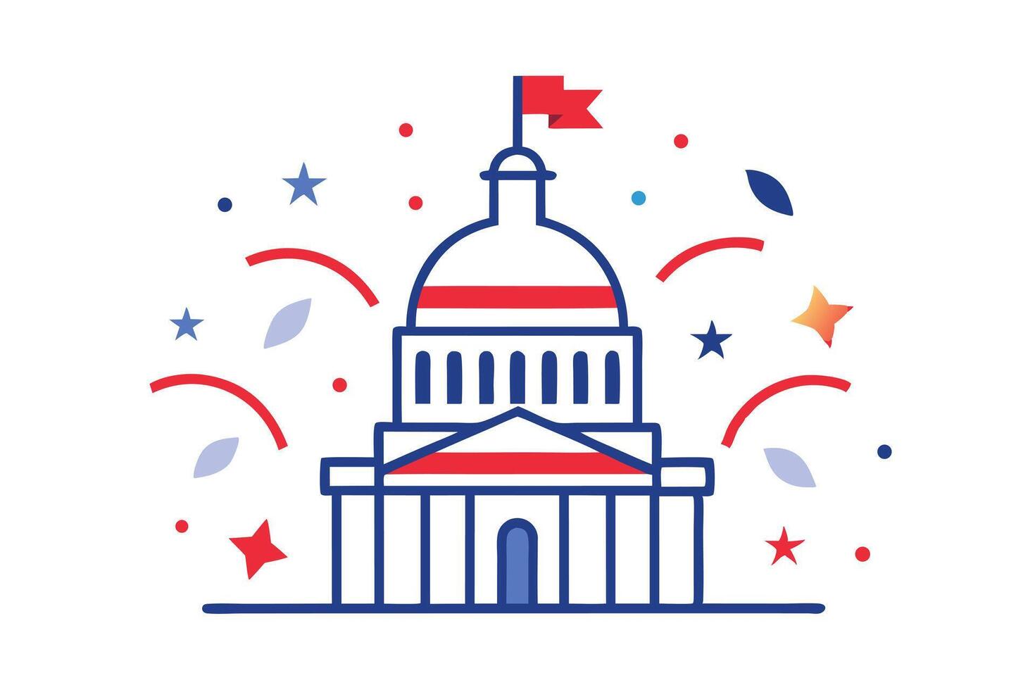 Capitol Building Illustration with Patriotic Star and Stripe Elements Against a White Backdrop vector
