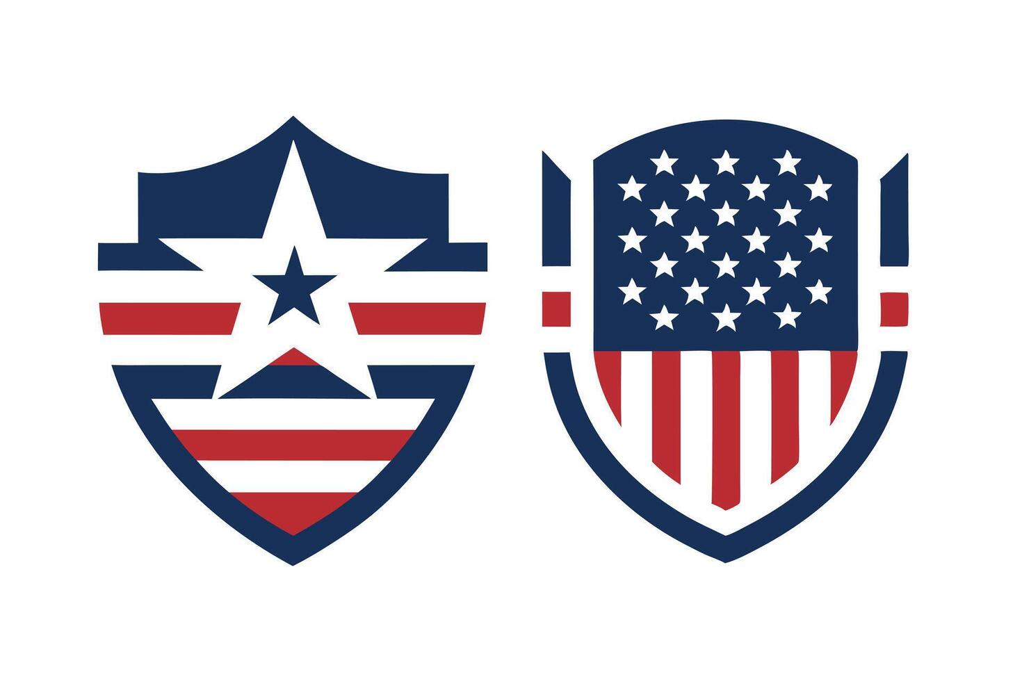 Patriotic Shield Designs Featuring Stars and Stripes in Red, White, and Blue vector