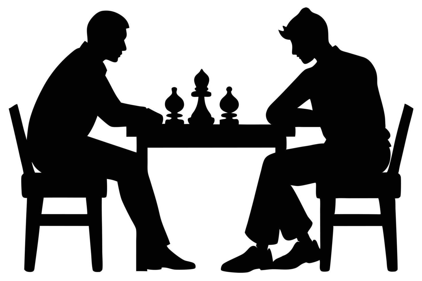 Silhouette of Two People Playing Chess at Table, Strategic Game Night vector