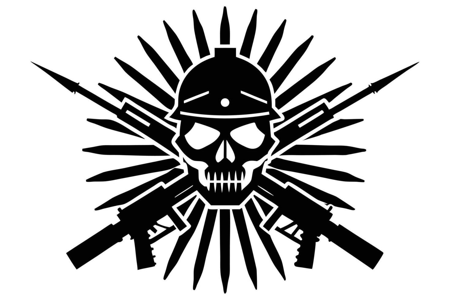 Black Skull with Helmet and Rifles Illustration on White Background Design vector