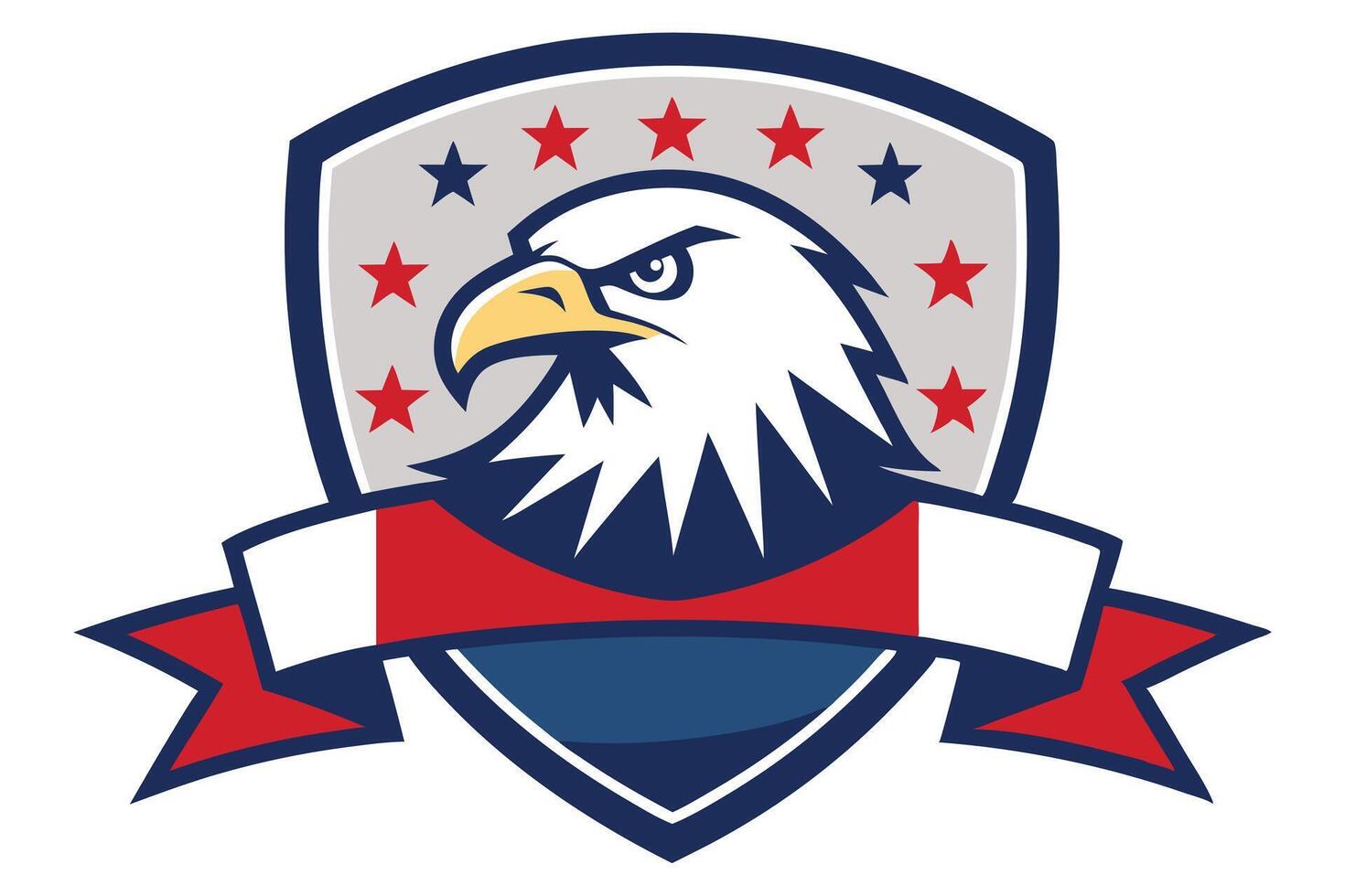 Patriotic Eagle Crest with Stars, Stripes, and Ribbon Banner Design vector