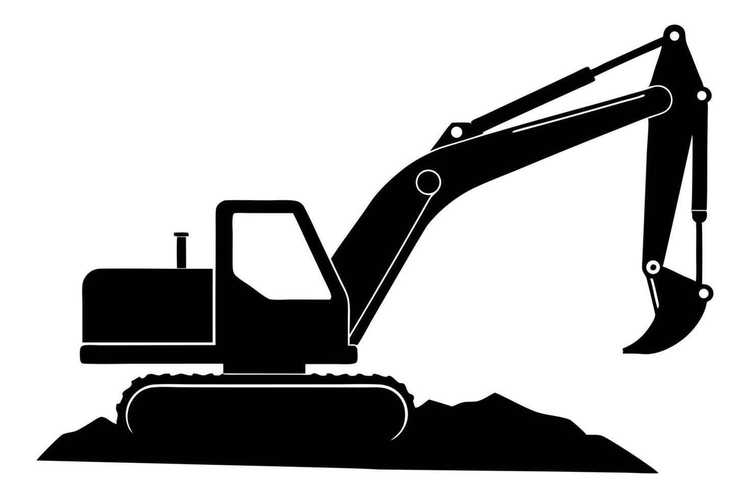 Black Silhouette of Excavator Digging into a Pile of Earth or Sand vector