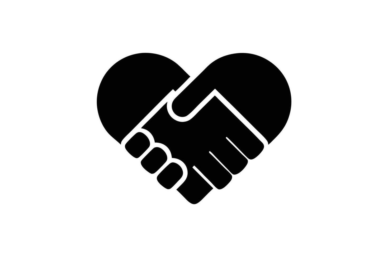 HeartShaped Handshake Silhouette Symbolizing Agreement, Partnership, Love, and Trust in Black and White vector