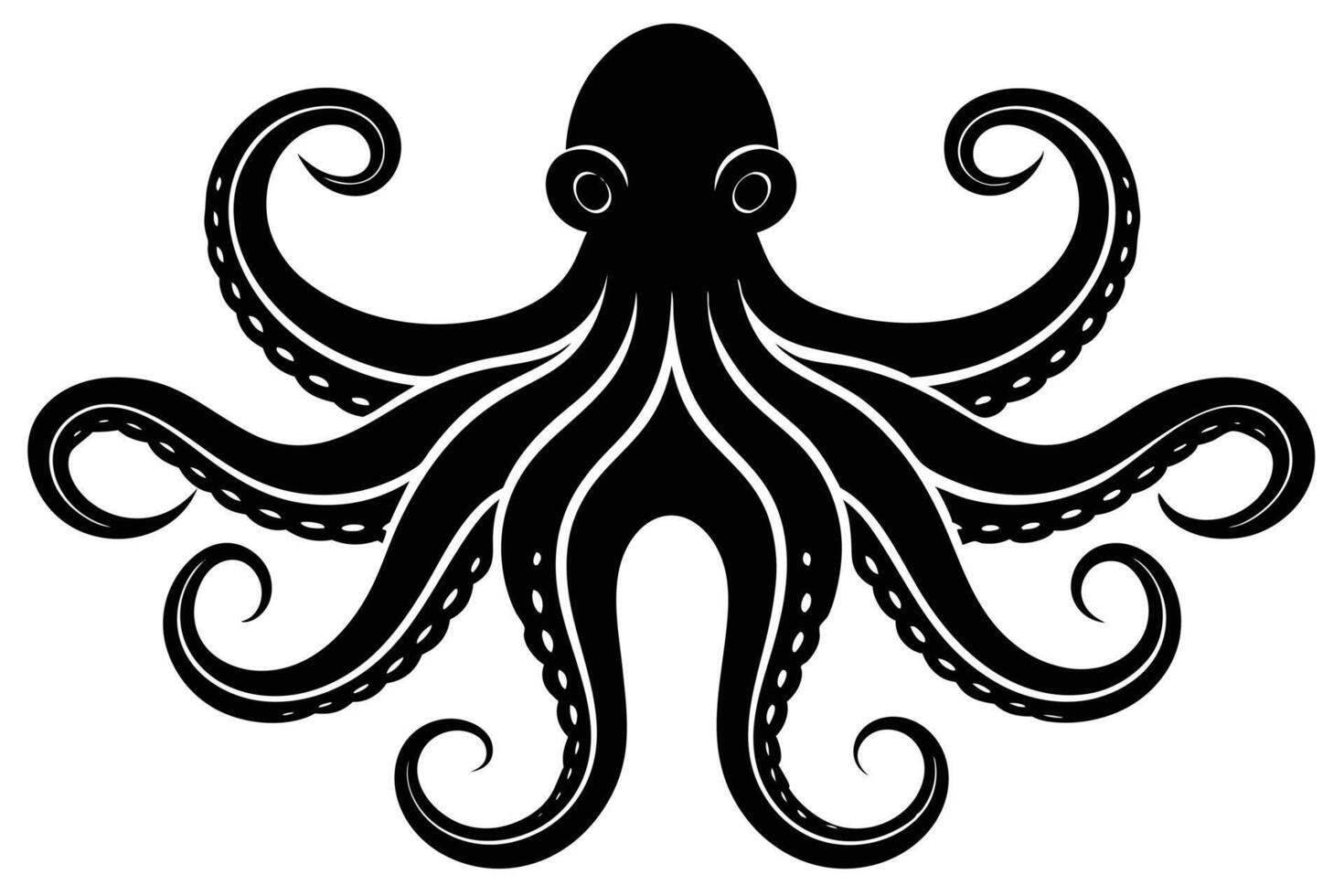 Striking Black Octopus Illustration with Curling Tentacles on a White Background vector