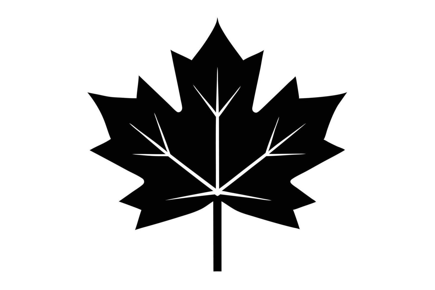 Black Maple Leaf Icon with Prominent Veins Isolated on White Background vector