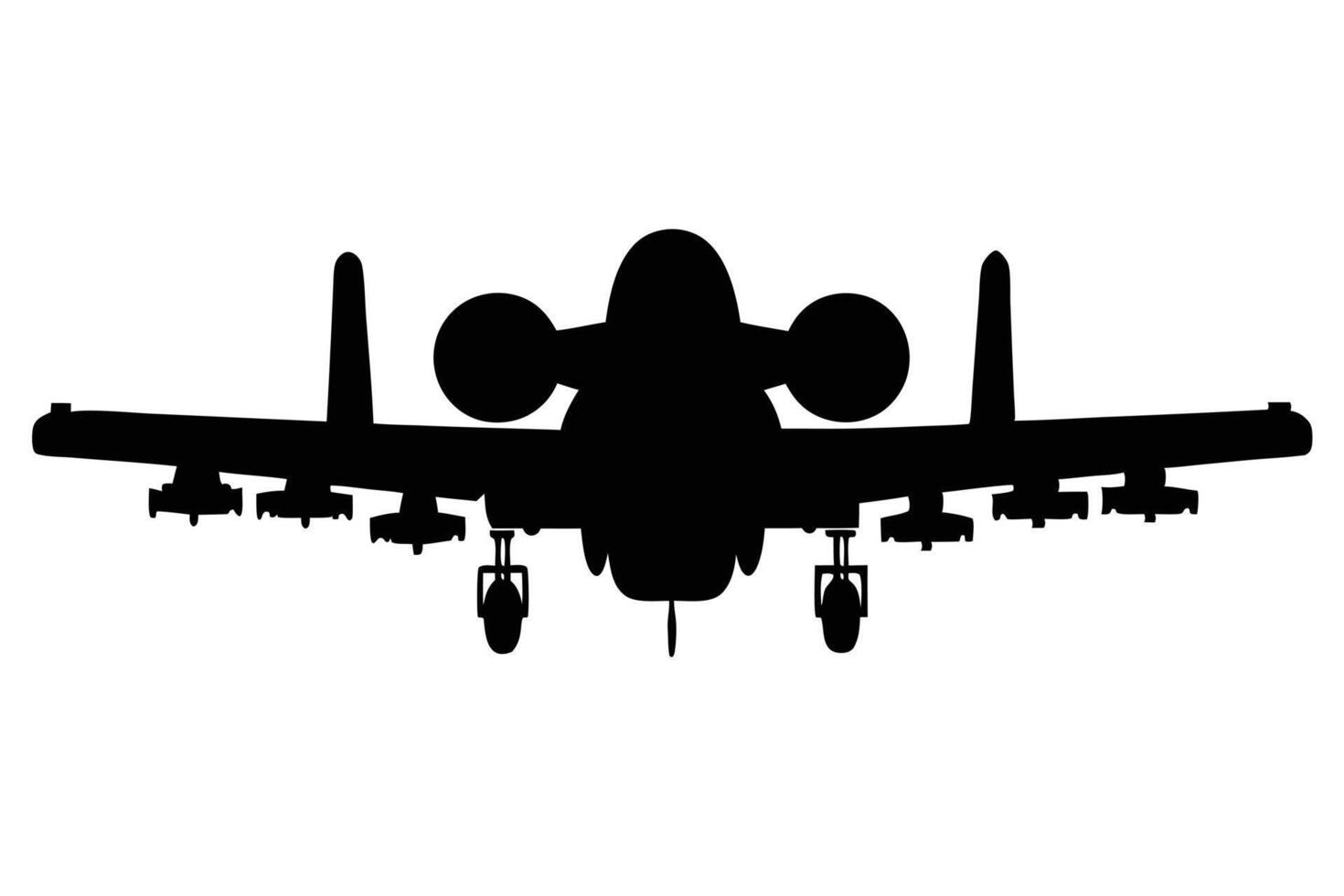 Black Silhouette of an A10 Thunderbolt II Attack Aircraft with Missiles and Landing Gear vector