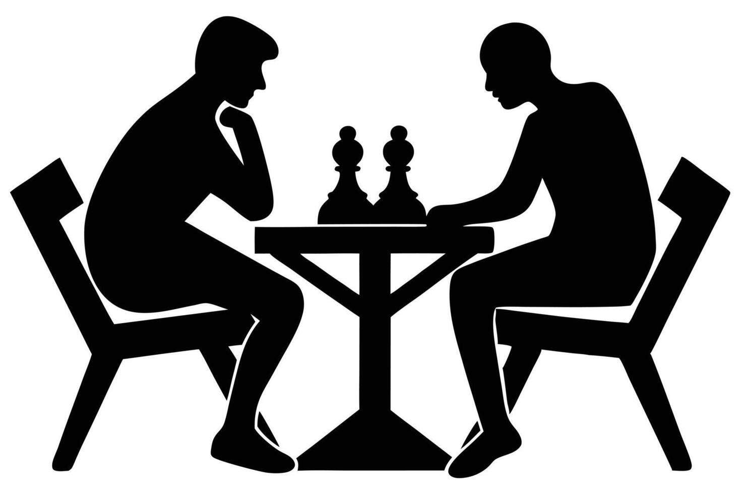 Black Silhouettes of Two People Playing Chess at a Wooden Table Indoors vector