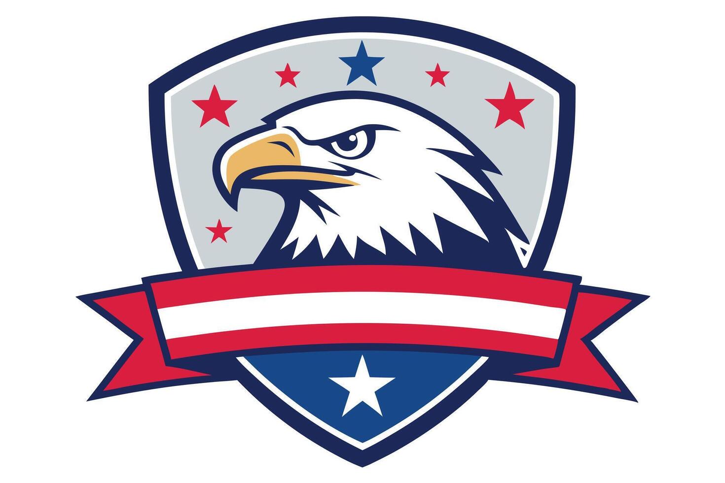 Patriotic Eagle Emblem Featuring Red, White, and Blue Stars on a Shield Badge vector