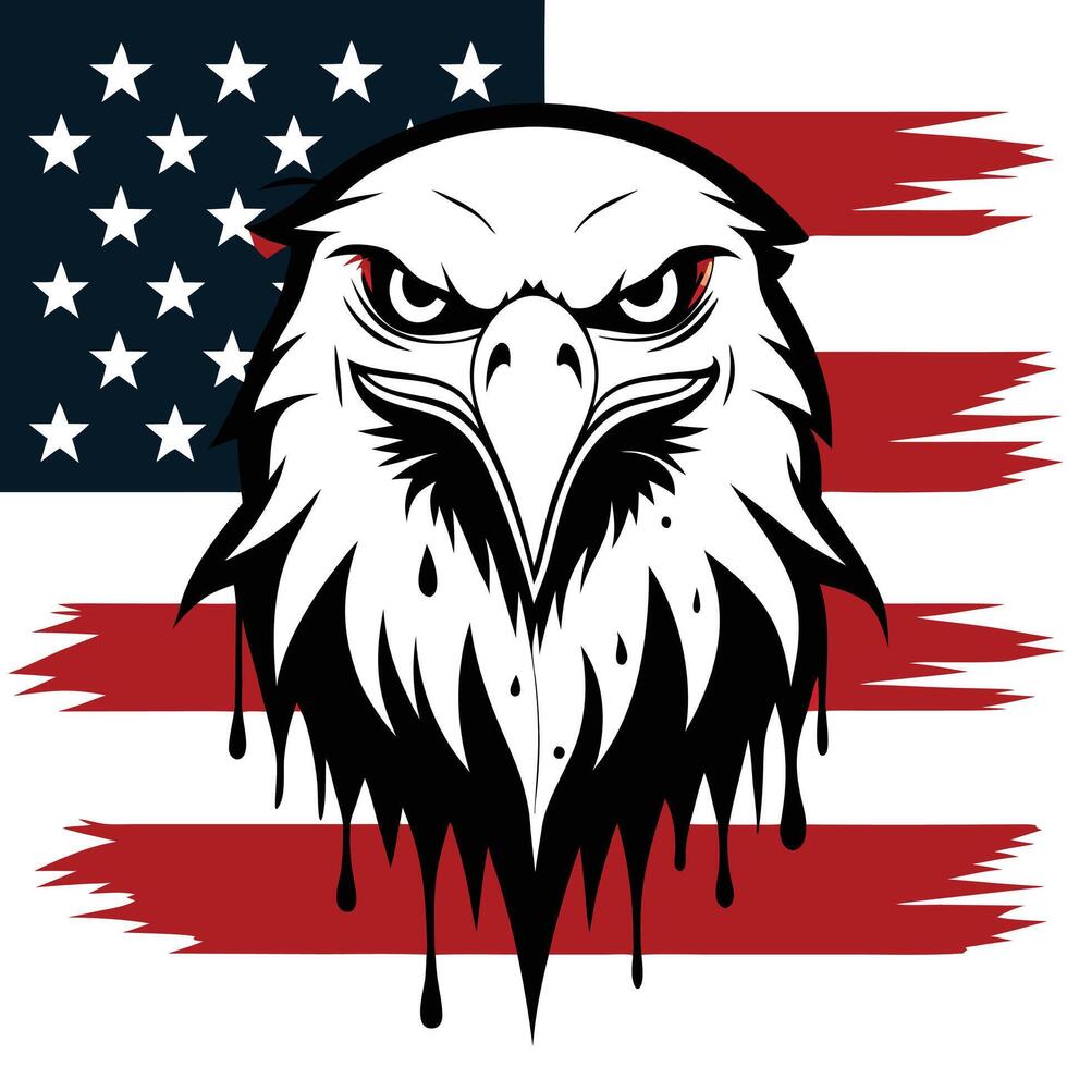 Striking Eagle with American Flag Background, Patriotic Design, Bold Lines vector