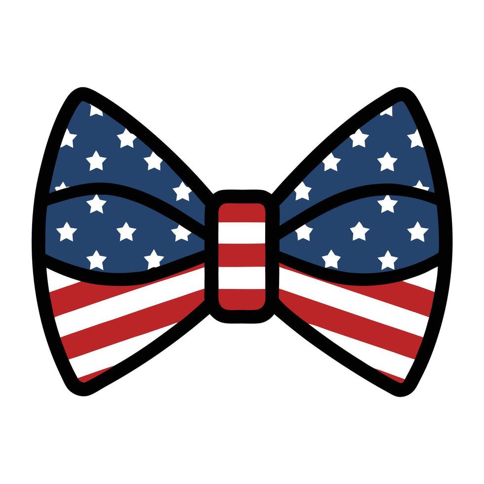 Patriotic Bow Tie Icon Featuring American Flag Elements in Red, White, and Blue vector